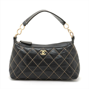 Chanel Vintage Black Lambskin Leather Handbag with Gold Hardware