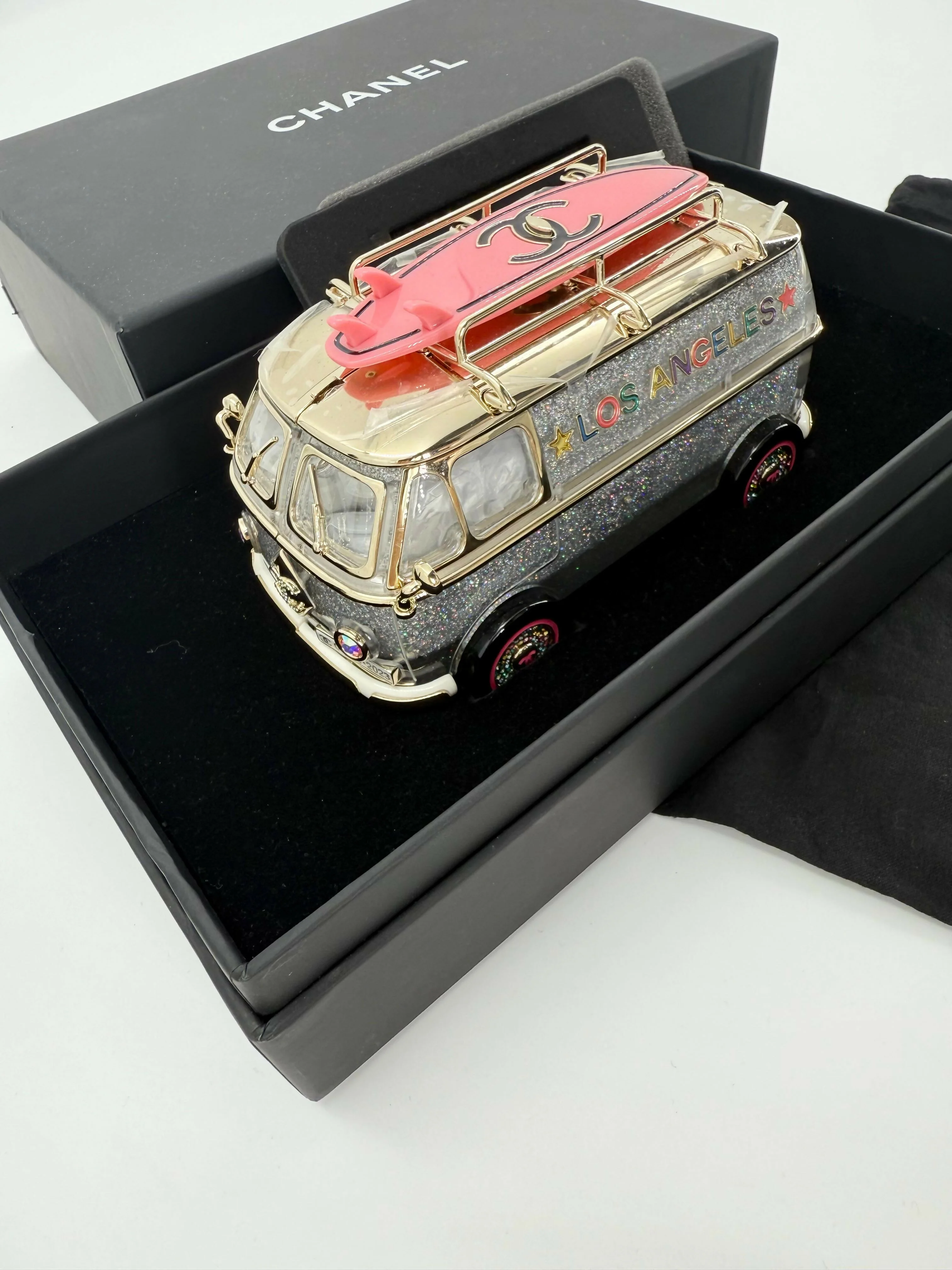 Chanel Cruise 24C Silver Glitter Lucite, Multicolor Rhinestone & Enamel Hollywood Mini Van Minaudière with Light Gold Hardware