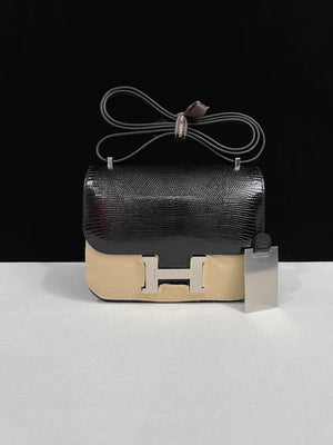 Hermes Constance 19 black lizard leather palladium hardware