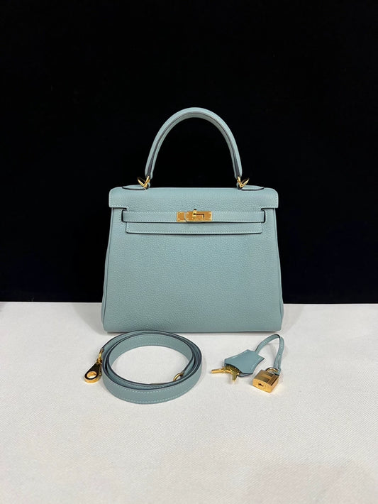 Hermes Kelly 25sky blue leather with gold hardware