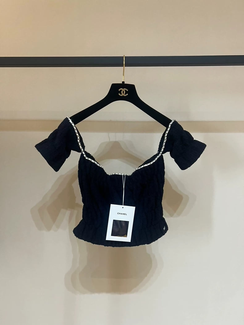 Chanel 2021 black off-the-shoulder top