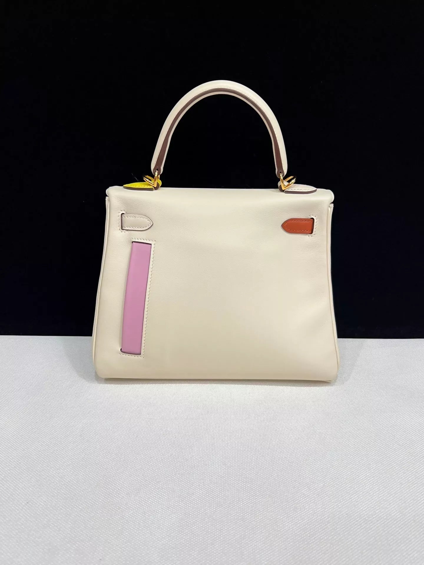 Hermes Kelly 25 Colormatic Retourne Nata/Cuivre/Lime/Mauve sylvestre/Blue brume Swift leather Gold hardware