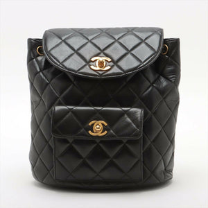 Chanel Vintage Black Lambskin Diamond-Quilted Flap Backpack