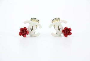 Chanel Vintage 04P Resin Red Flower Clip On Earrings