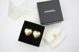 Chanel Vintage 2-8 Imitation Pearl Gold Plated Heart Clip-on Earrings
