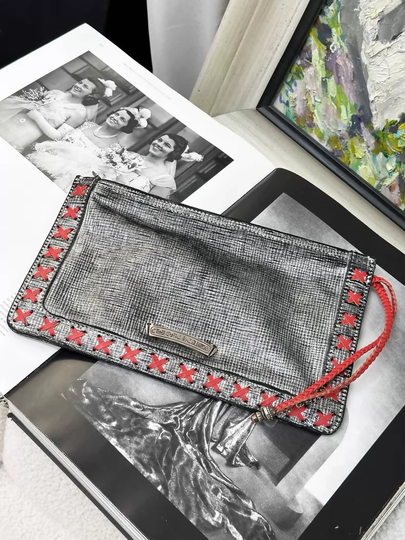 Chrome Hearts silver and red cross clutch