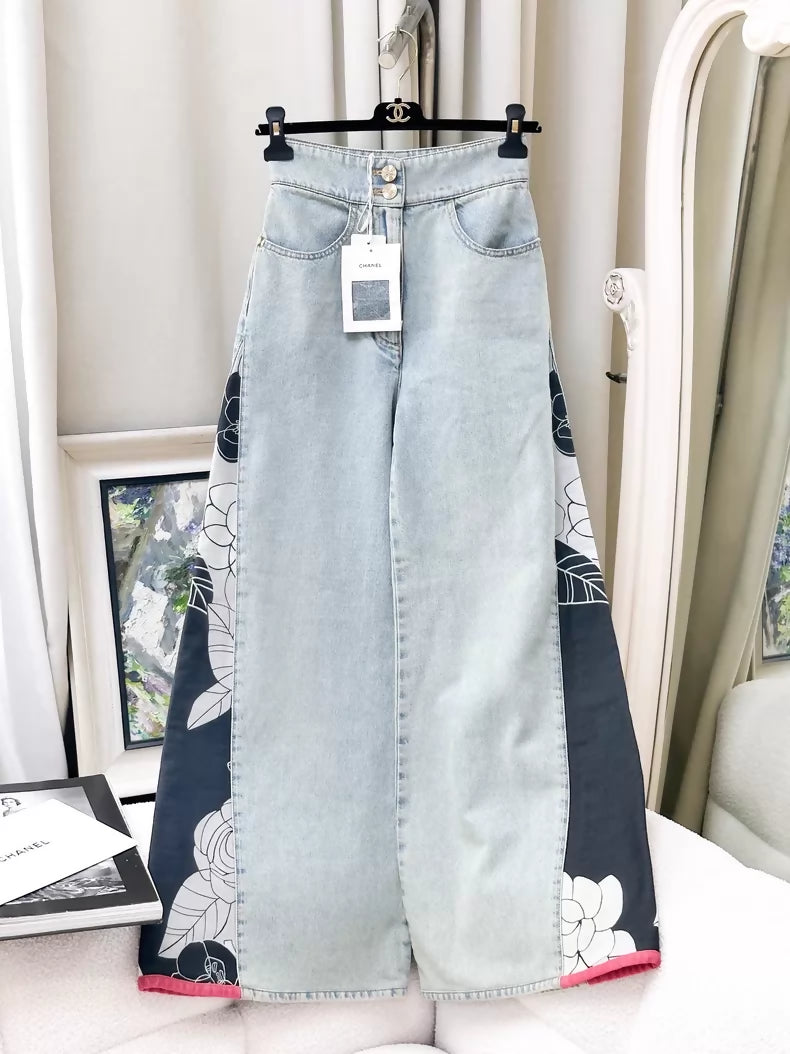 Chanel 21C light blue denim wide-leg pants