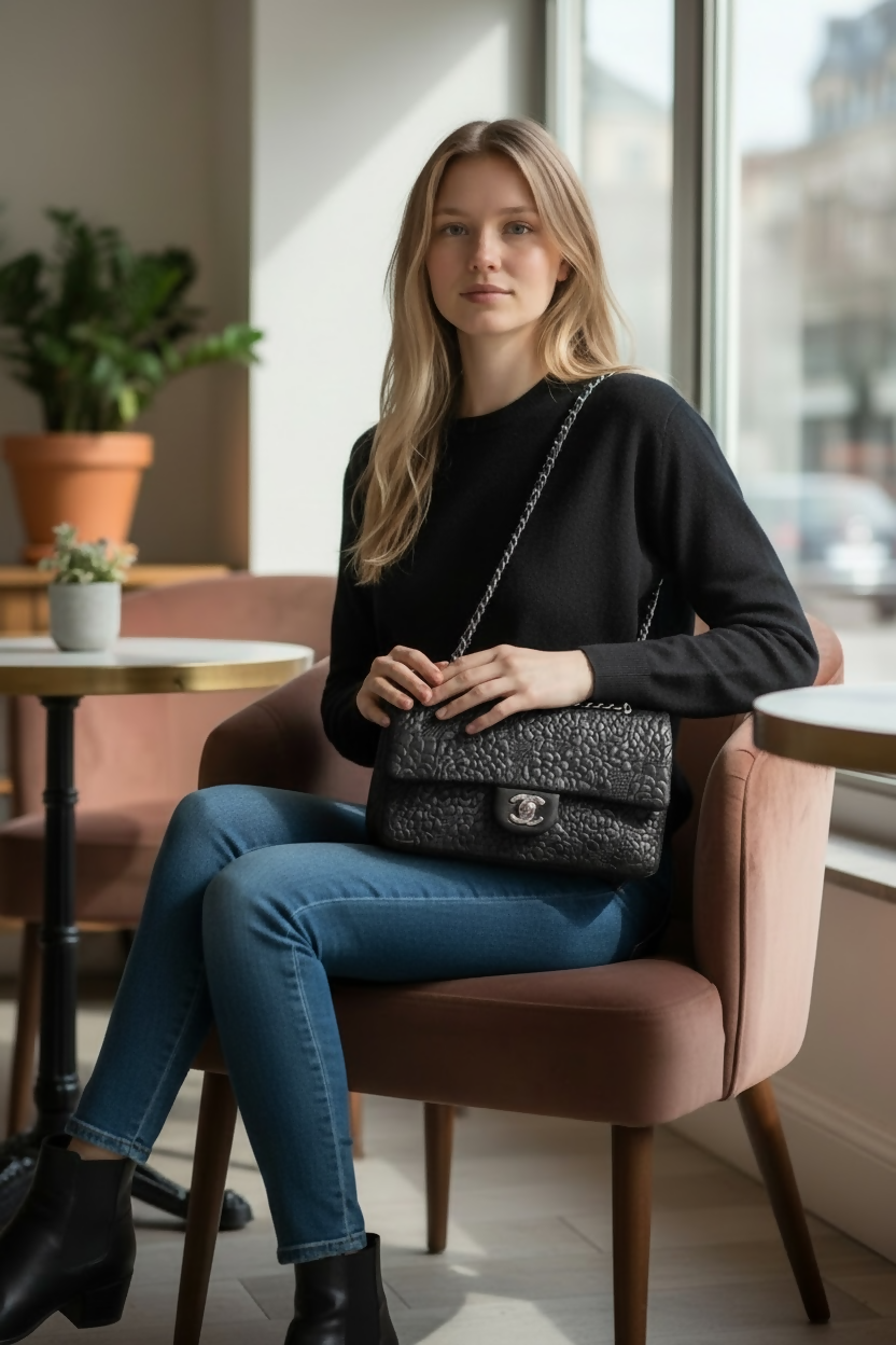Chanel Medium Double Flap Black Camellia Lambskin Classic Timeless Bag SHW