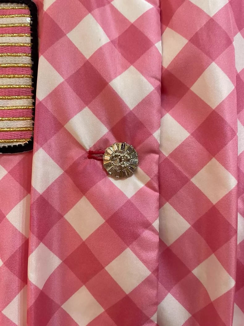 Chanes 23C pink plaid trench coat
