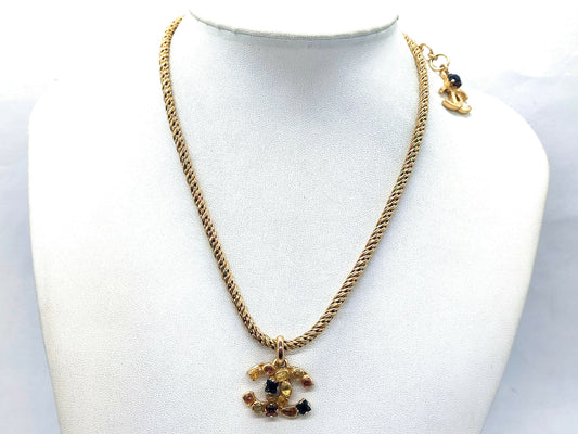 Chanel Vintage 01A Gripoix Multicoloured Coco Mark Necklace