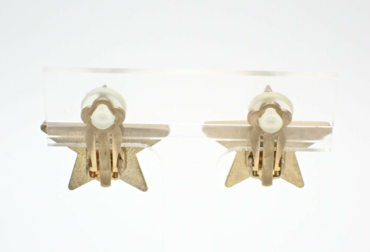 Chanel Vintage 01P Enamel Blue Star CC Logo Clip-on Earrings