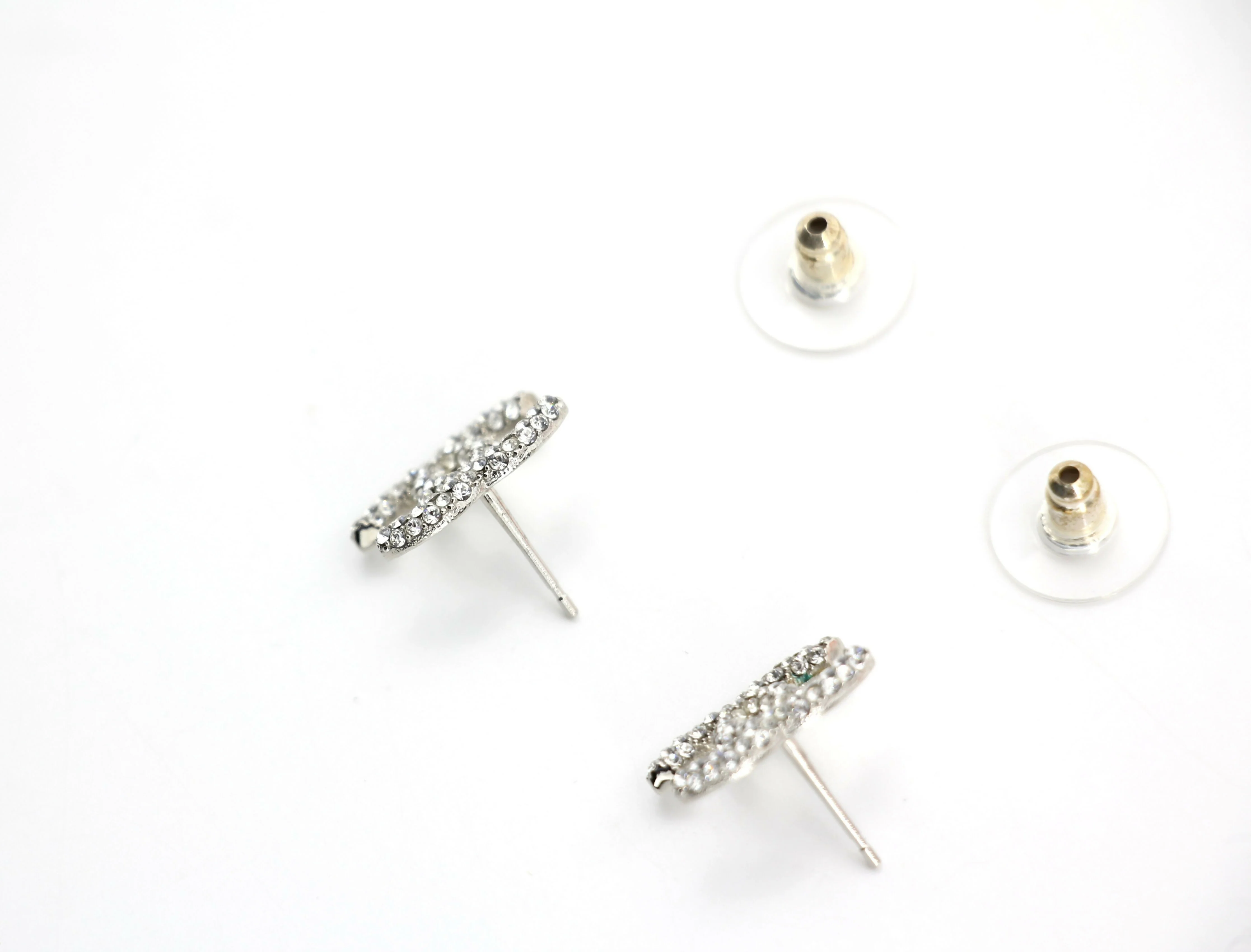 Chanel B18S Rhinestone Classic Silver CC Stud Earrings
