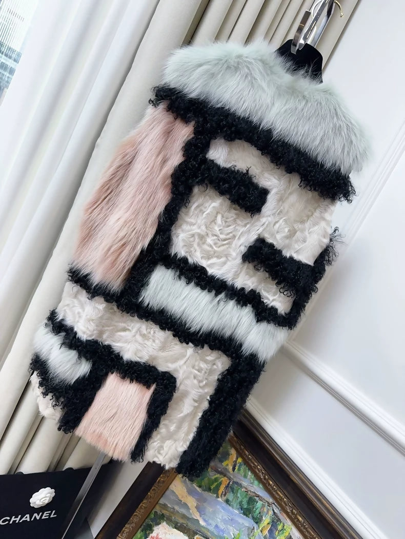 Fendi Mixed Color Double F Logo Fur Vest Jacket