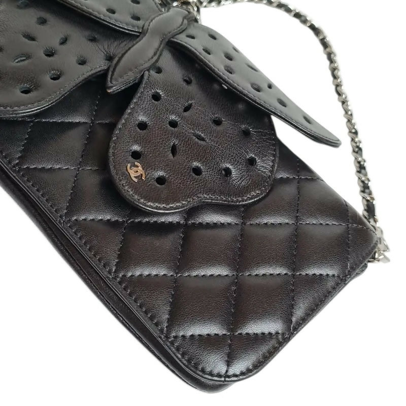 Rare Chanel 2011 Lambskin Black Butterfly Ornament Clutch Crossbody Flap Bag
