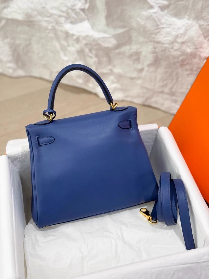 Hermes Kelly 25 blue Swift leather gold hardware