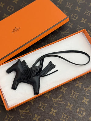 Hermes Rodeo Pegase PM Lizard Touch Bag Charm So Black