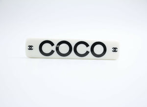 Chanel Vintage 01P Resin Coco Logo White Hairpin