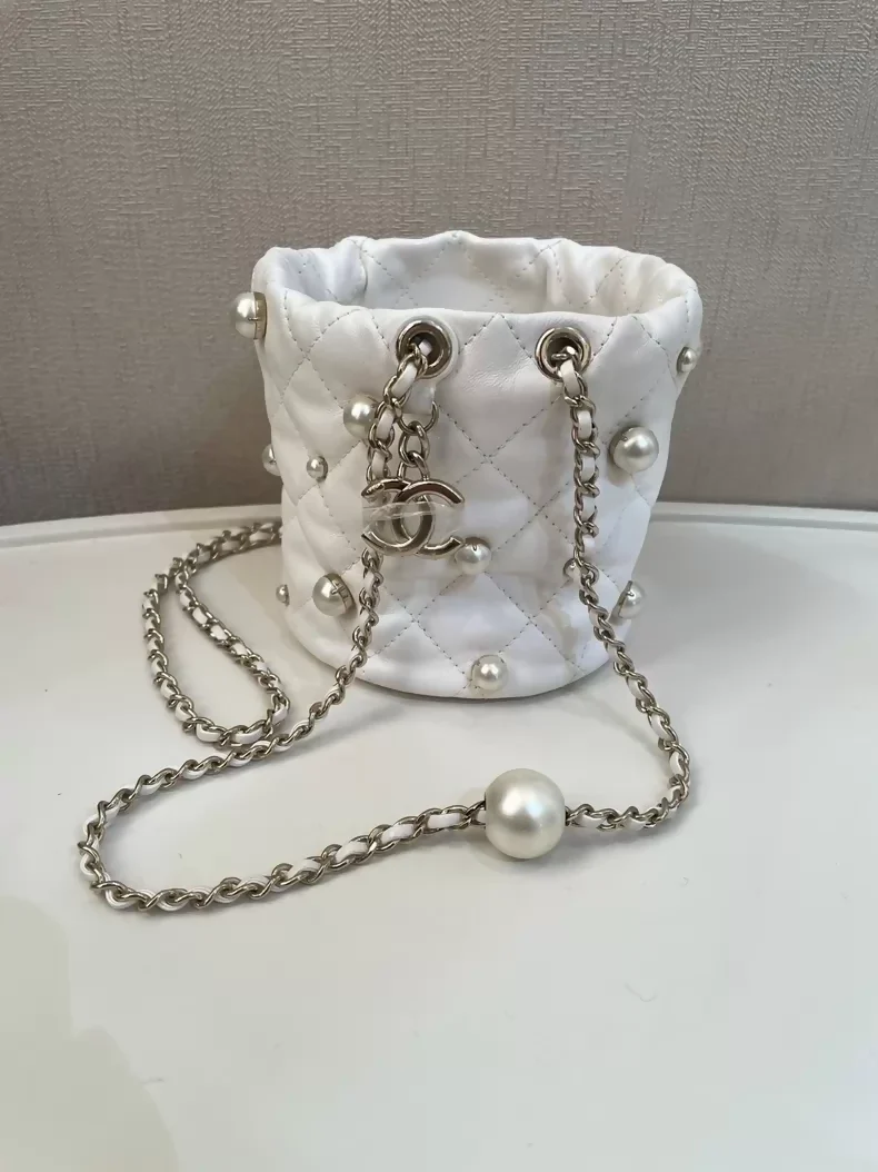 Chanel pearl white small bucket bag
