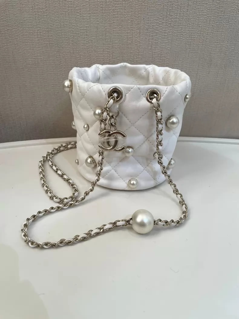 Chanel pearl white small bucket bag