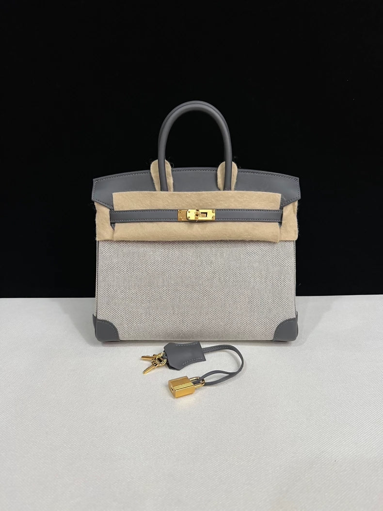 Hermes Birkin 25 Canvas  Grey Swift leather with Gold Hardware