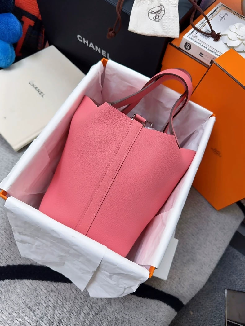 Hermes Picotin 18 pink lipstick Togo leather palladium hardware