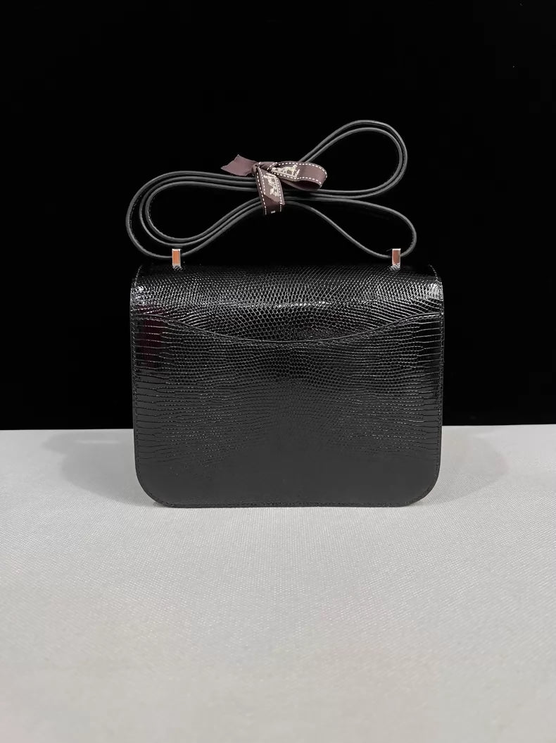 Hermes Constance 19 black lizard leather palladium hardware