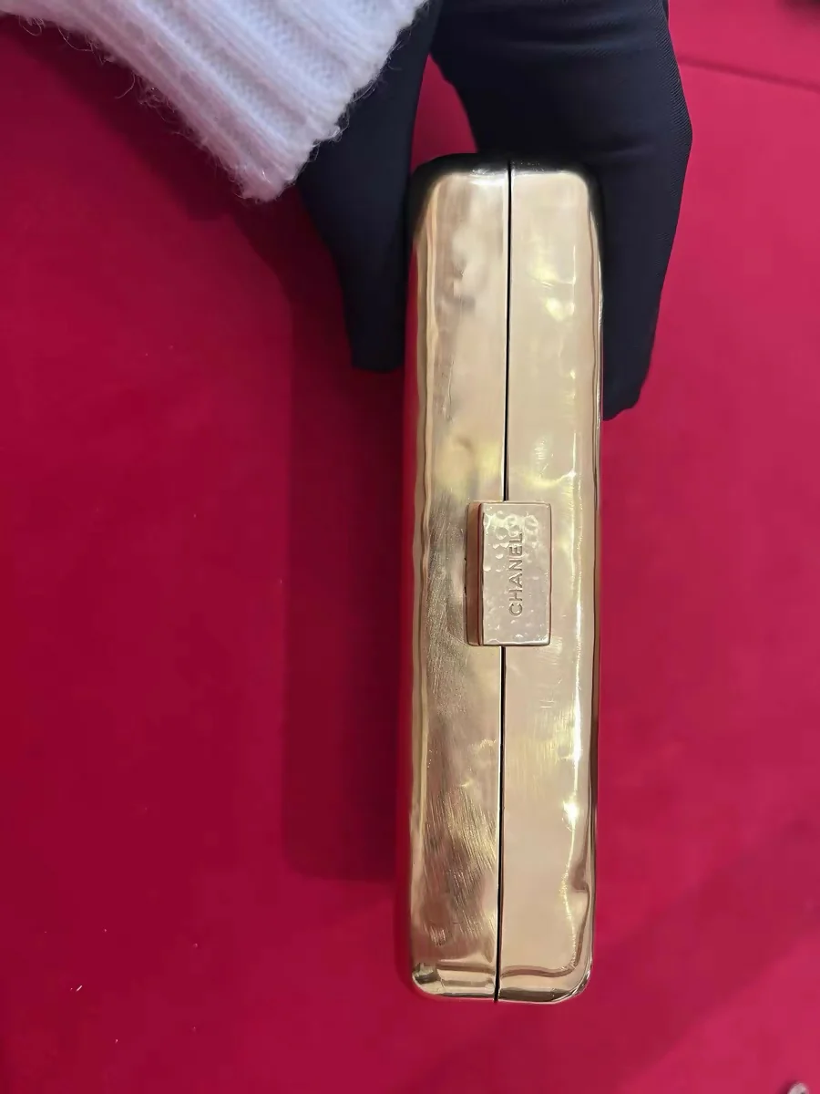 Chanel Hammered Gold Metal Bullion Bar Minaudière Clutch Gold Hardware