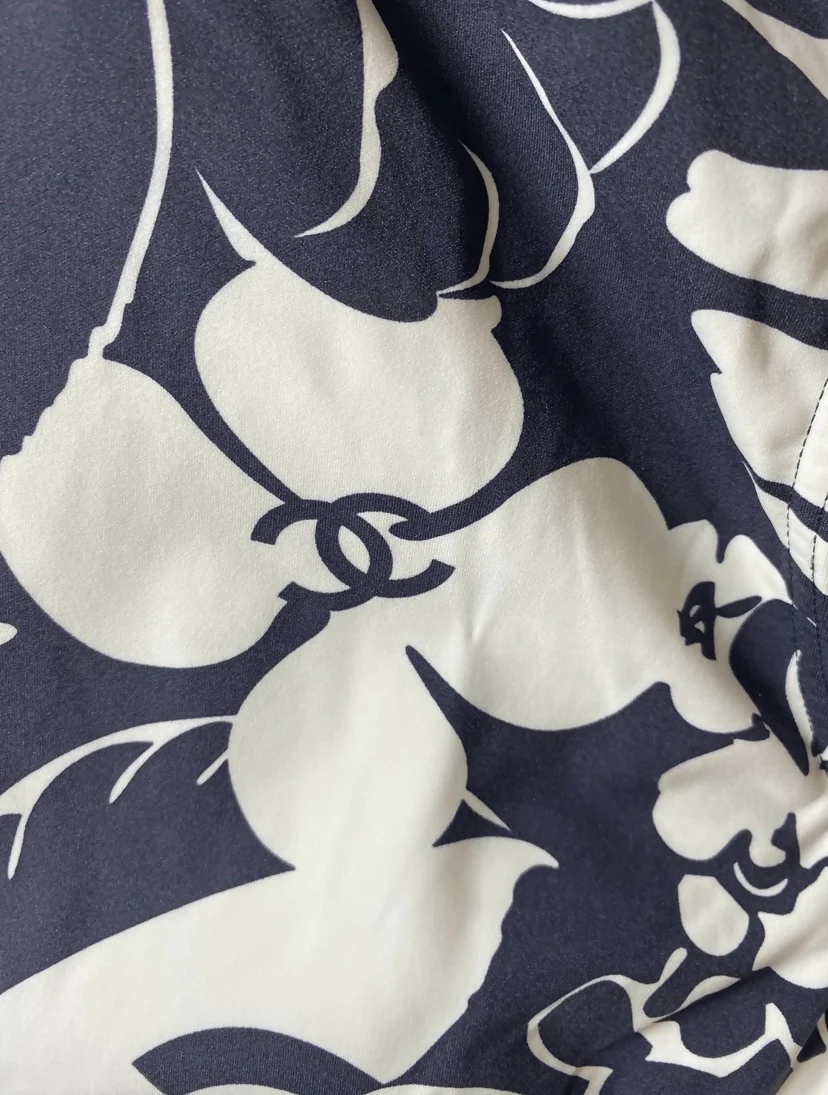 Chanel 2021 Coco Beach Dark Navy White One-Piece Cut Out Swimsuit FR 40