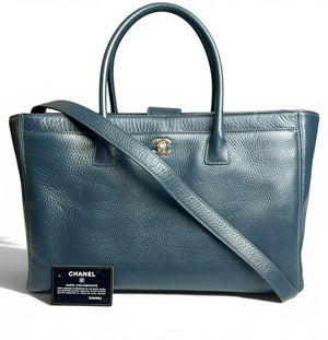Chanel Navy Blue Caviar Leather Cerf Executive Shopper Classic Tote Bag SHW