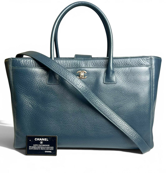 Chanel Navy Blue Caviar Leather Cerf Executive Shopper Classic Tote Bag SHW