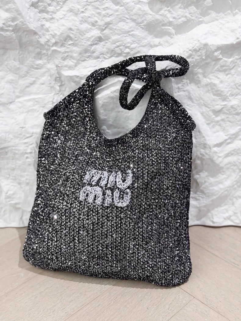 Miu Miu black and silver sequined tote bag,