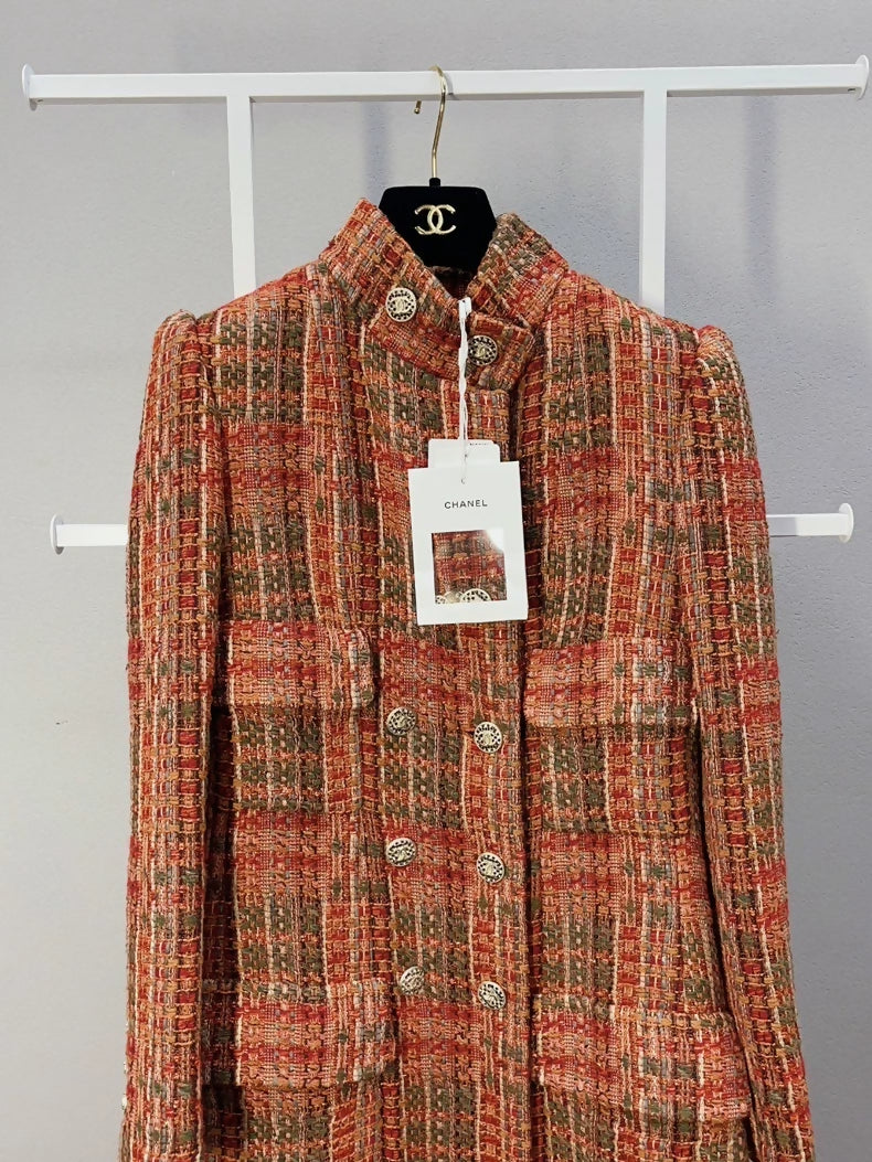 Chanel orange tweed long coat