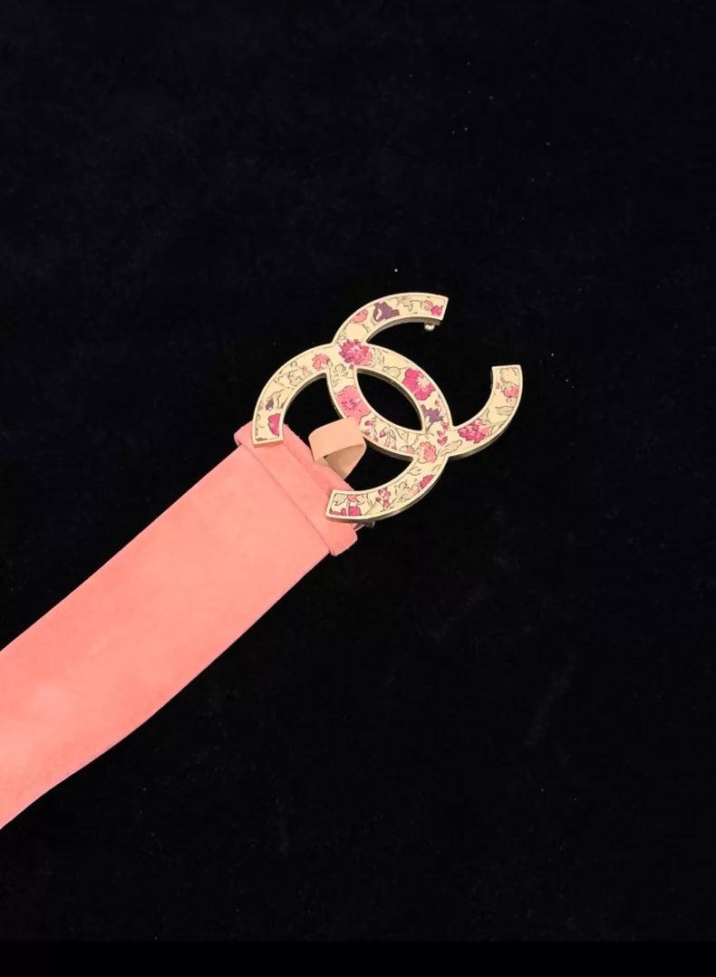 Chanel Pink Orange Suede Floral Belt