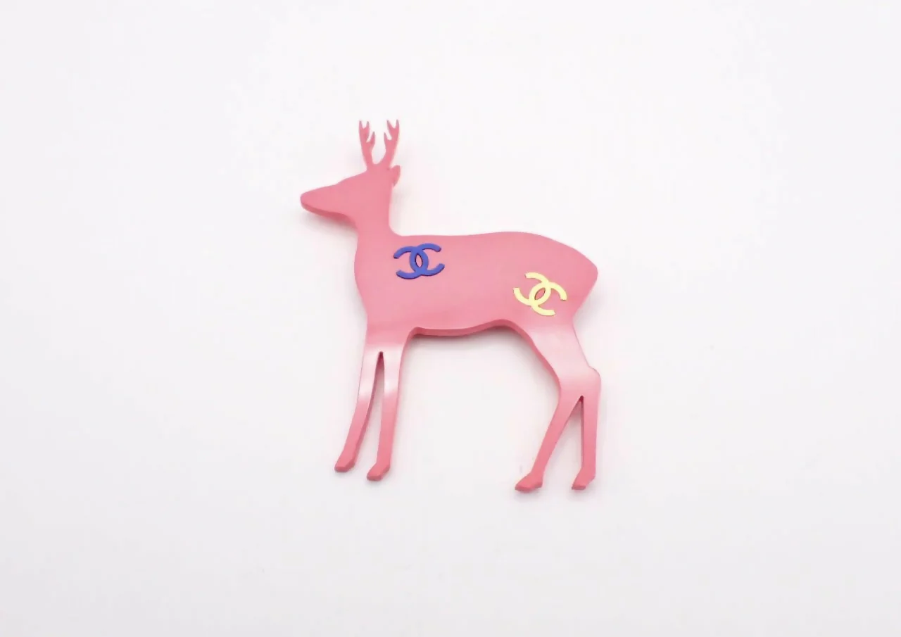 Chanel Vintage 01A Resin Peach Pink Deer CC Logo Brooch