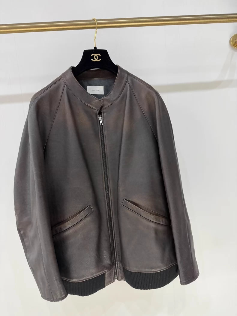 The Rows new distressed brown calfskin leather jacket,