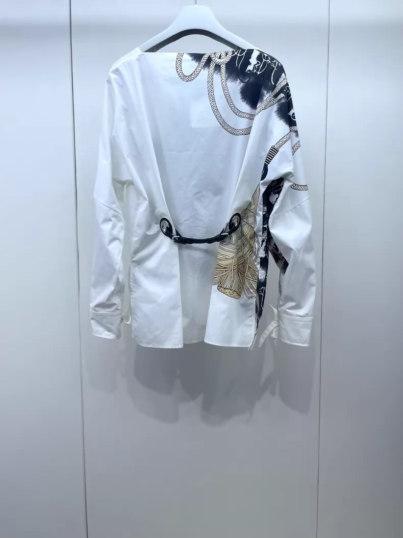 Hermes black and white print shirt with back waist