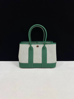 Hermes Mini Garden Collection, emerald green leather  canvas with palladium hardware