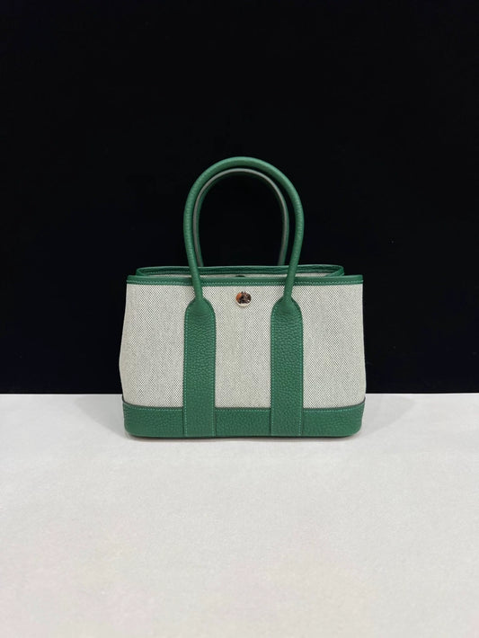 Hermes Mini Garden Collection, emerald green leather  canvas with palladium hardware