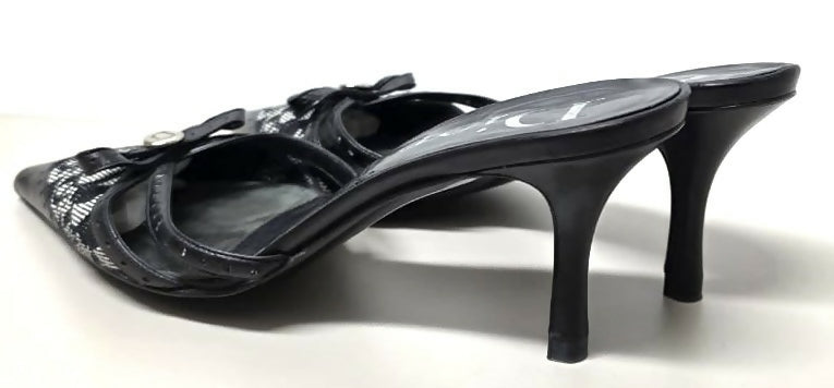 VINTAGE Y2K DIOR TROTTER MONOGRAM BOW POINTED MULE KITTEN HEELS IT 37.5 US 7.5