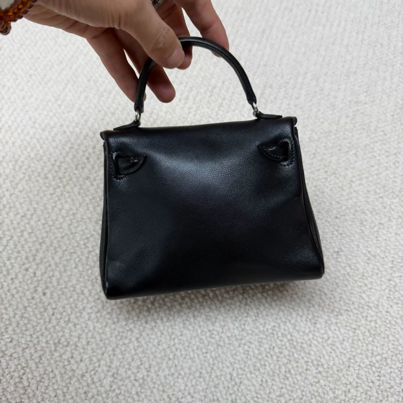 Hermes Kelly doll black  brown swift leather palladium hardware