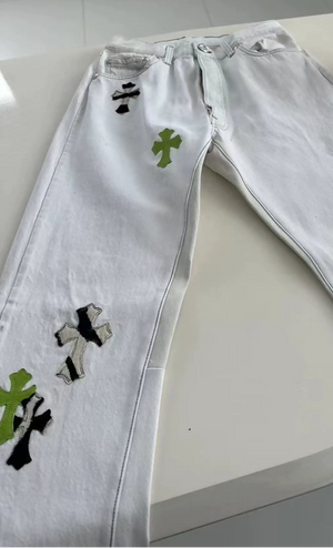 Chrome Hearts white green zebra cross pants