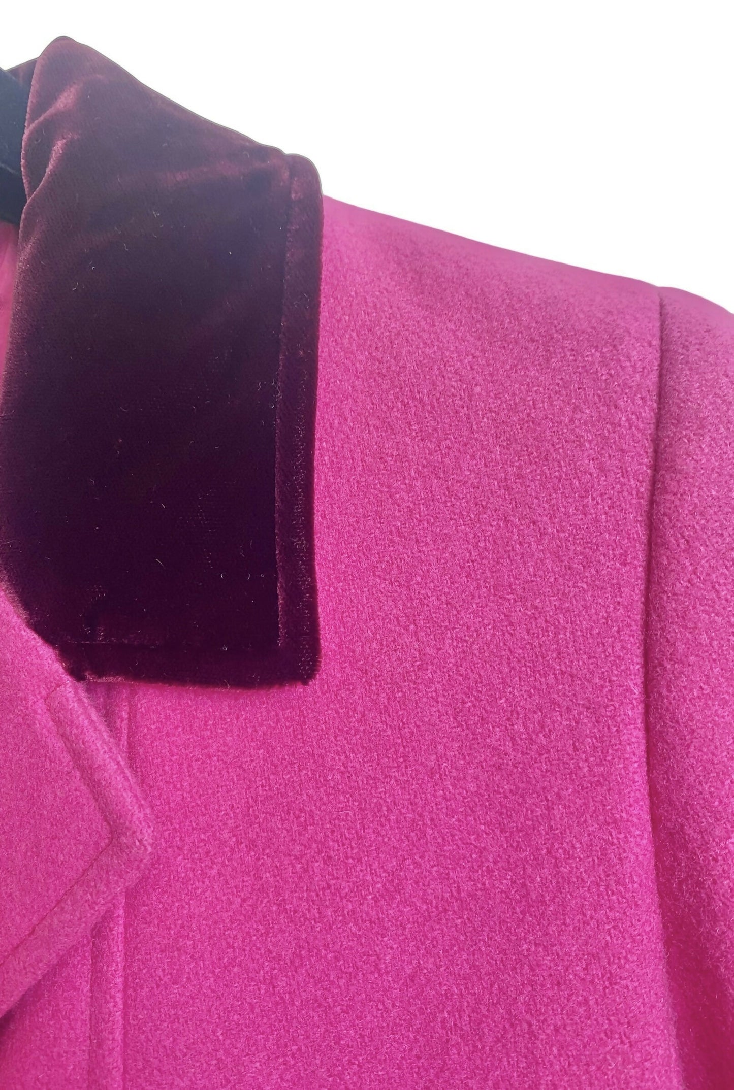 Rare Chanel 96A Vintage Pink  Burgundy Velvet Trim Gripoix Double Breasted Coat FR 38