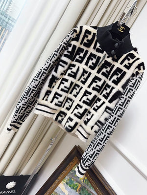 Fendi black and cream white double F monogram mink fur jacket
