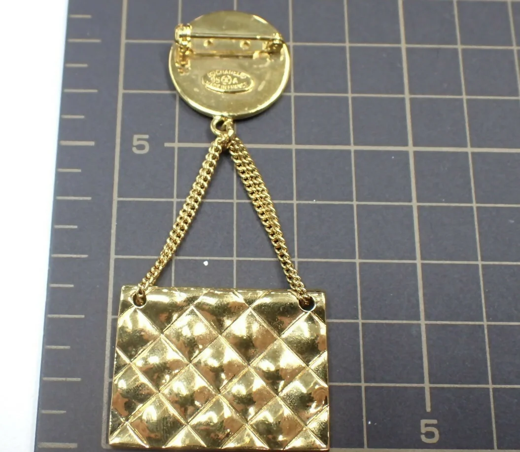 Chanel Vintage Gold Plated Handbag Charm CC Logo Brooch