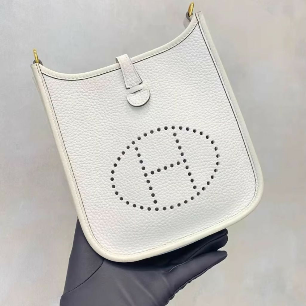 Hermès Mini Evelyne – White Leather with Gold Buckle (3)