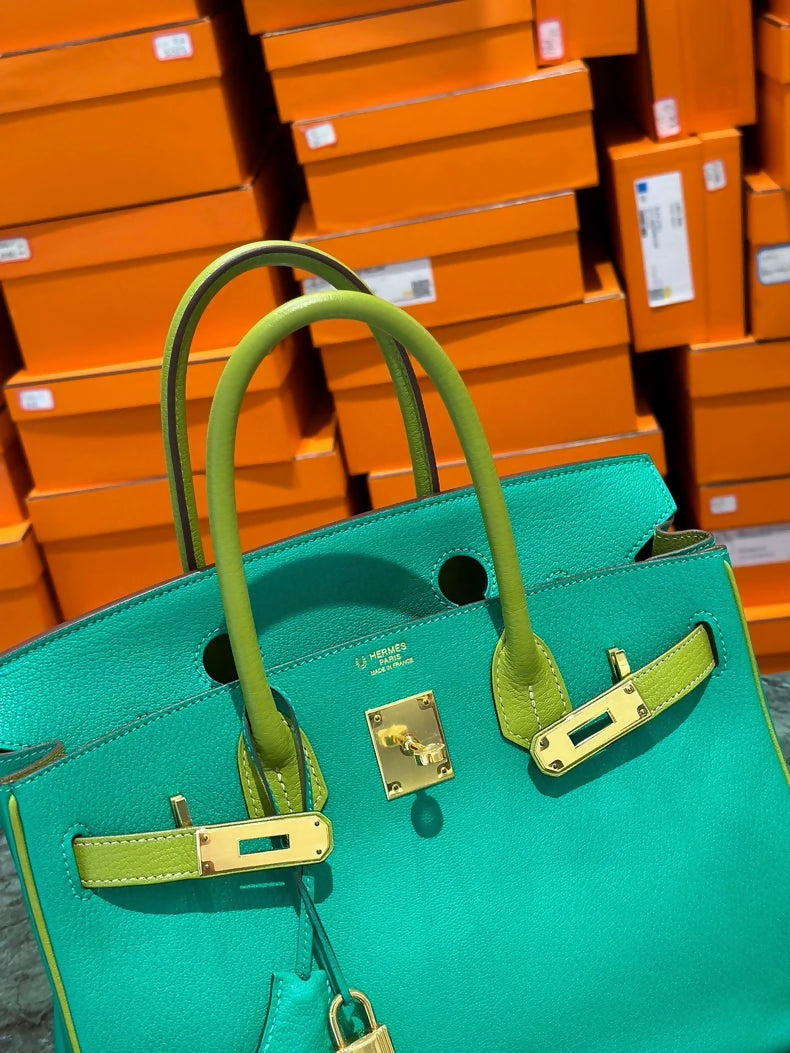 Hermes Birkin 30 two tone green Goat Leather with good hardware