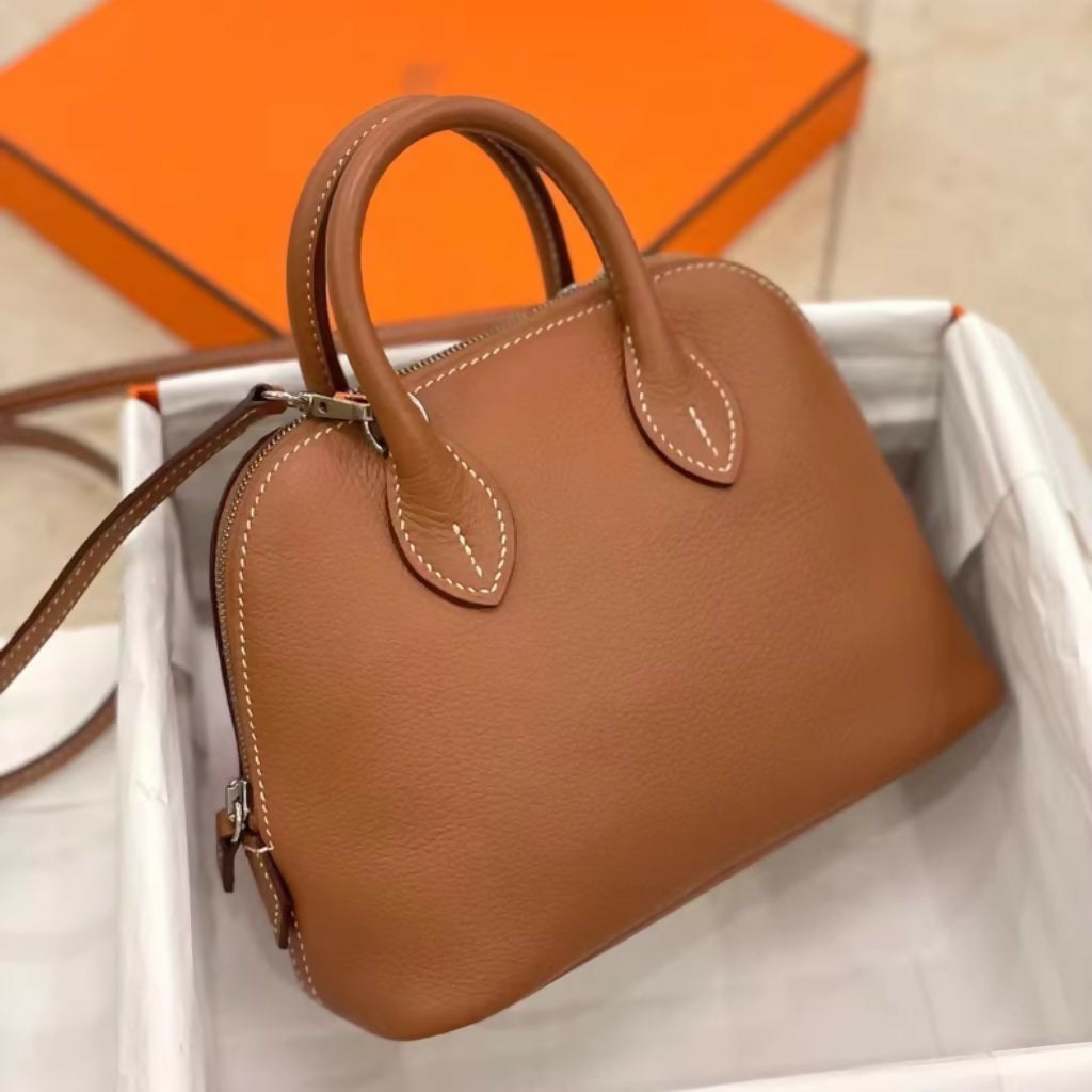 Hermès Mini Bolide 37 – Gold Brown Silver Buckle (2)