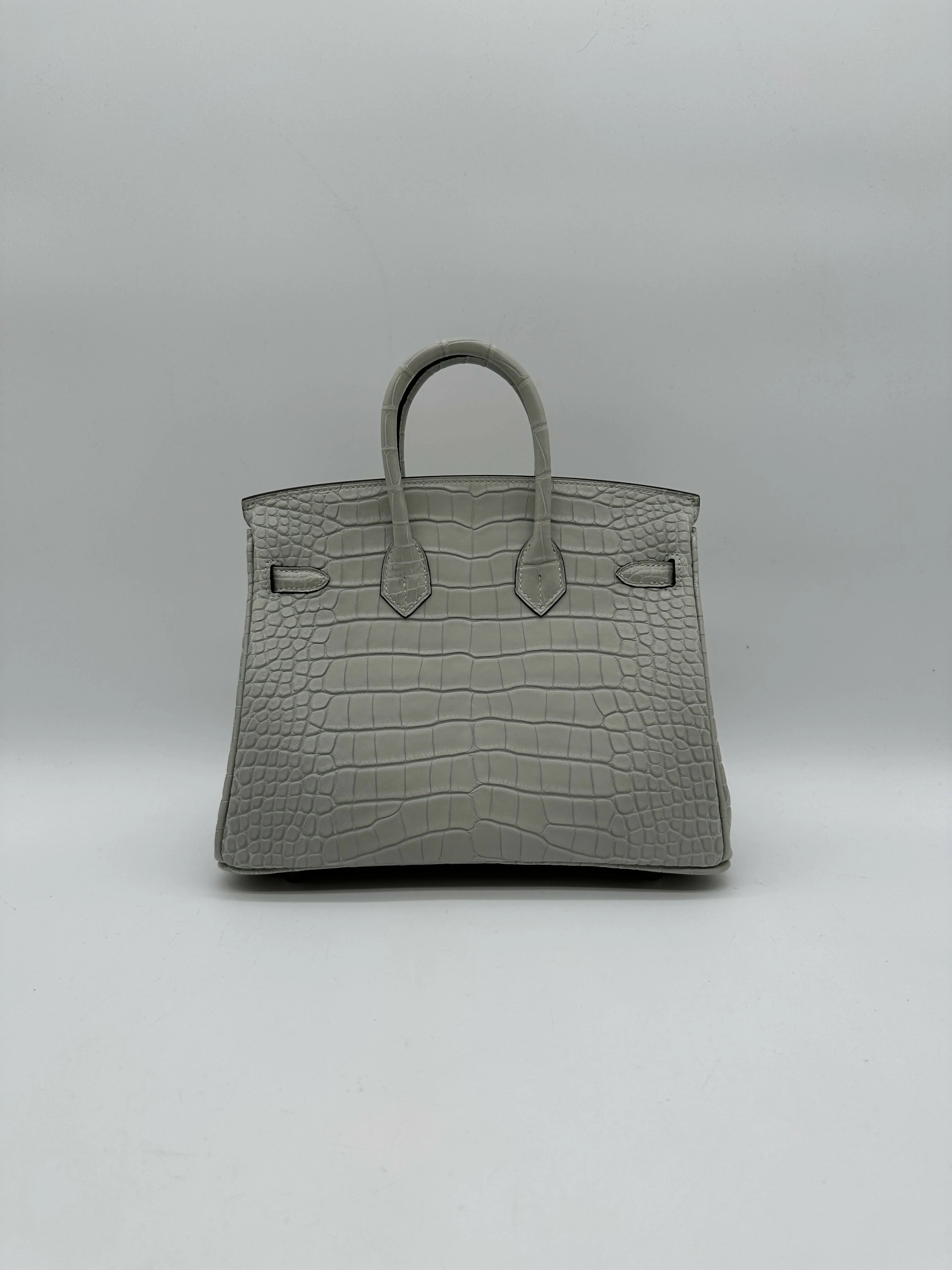 Hermès Birkin 25 Matte Alligator Gris Neve PHW W 2025