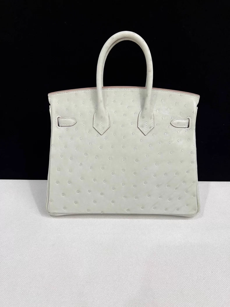 Hermes Birkin 25 Pearl Grey Gris Perle Ostrich Leather palladium hardware
