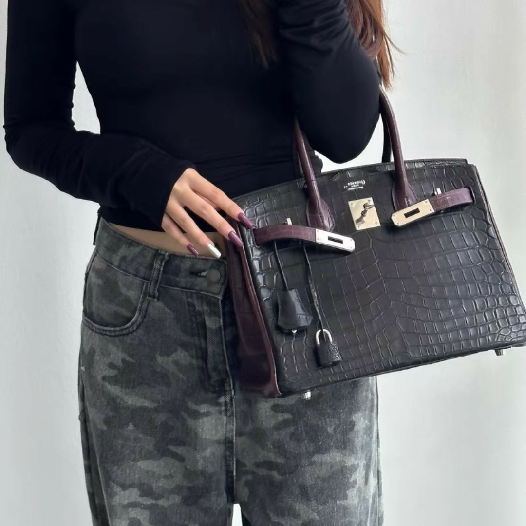 Hermès Birkin 30 Black Purple Matte Crocodile leather with palladium Hardware